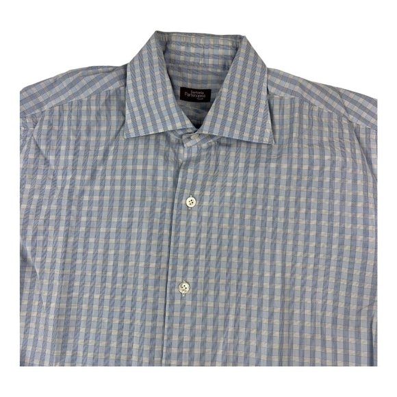 Sartoria Partenopea Napoli Blue & White Check Long Sleeve Button Up Mens Size L - Picture 3 of 7